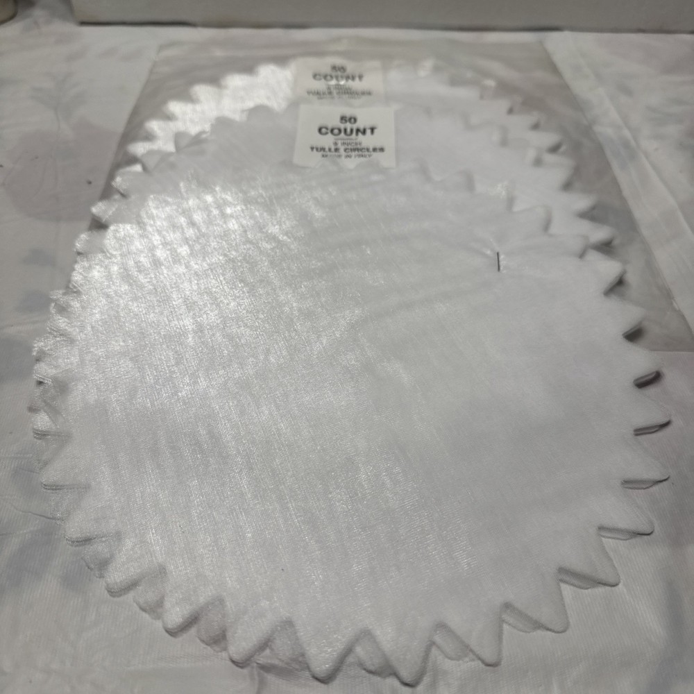 White Tulle Circles 9″ Round 125 Pieces Wedding Favors New Old Stock(56)