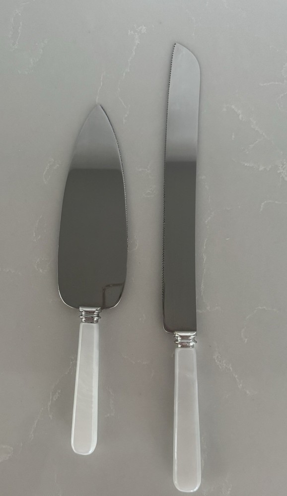 Vintage Sheffield England Cake Knife & Server Set White Pearl Handle Wedding