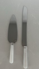 Vintage Sheffield England Cake Knife & Server Set White Pearl Handle Wedding