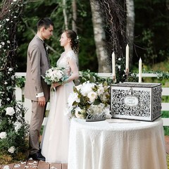Silver Wedding Card Box with Lock, Wooden Gift Card Box for wedding decoratio…