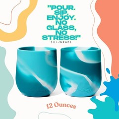 Unbreakable Silicone Wine Glasses – Set of 4 – BPA-Free, Swirls (Aqua) brights