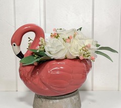 Wedding Centerpiece, Flamingo Table Decor with Bouquet of White Mini Roses
