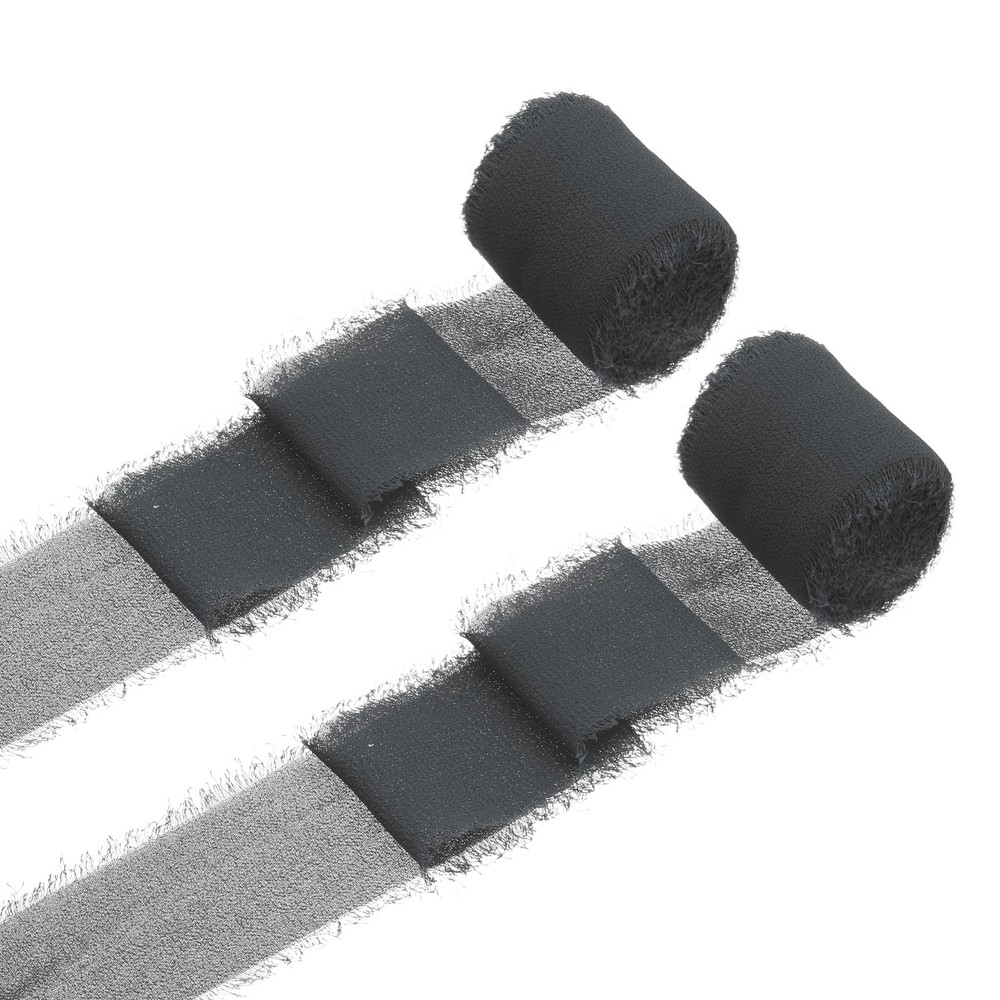 2 Rolls Chiffon Ribbon 1.5 Inch x 5 Yard Silk Ribbon Deep Grey