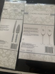 4 Pcs Wedding Cake Knife and Champagne Flutes Server Set For Bride