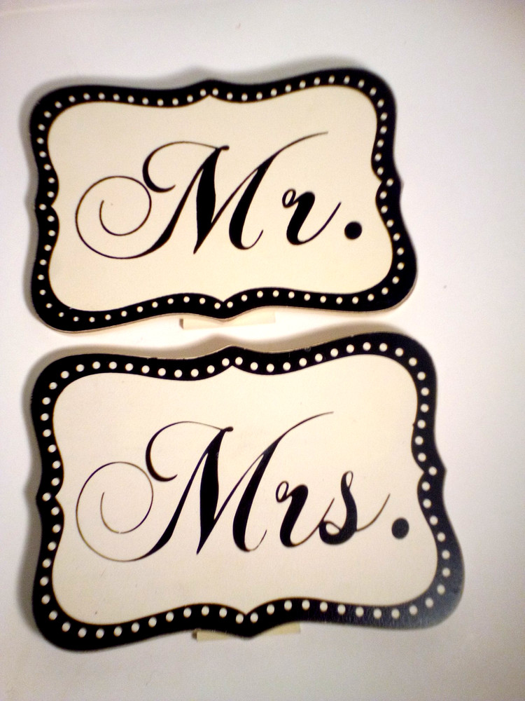 Wedding Sign Lot of 4 Mr. & Mrs. White/Black Polka Dot, 2 Reserved Wood Signs