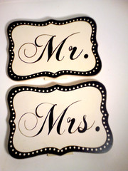 Wedding Sign Lot of 4 Mr. & Mrs. White/Black Polka Dot, 2 Reserved Wood Signs