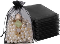 Crweety 50 Pcs Black Organza Bags 4×6 Inch, Small Mesh Gift Bags Drawstring for