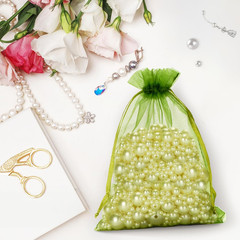 25PCS Green Organza Bags 5×7 inches – Sheer Mesh Jewelry Pouches, Sage Green Org