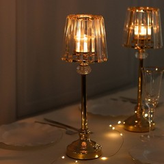 2 GOLD CLEAR 15″ Metal Votive CANDLE HOLDERS Crystal Glass Lamp Shade Events