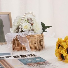 Wicker Rattan Flower Girl Basket with Pearl Handle, 6.5 * 7.8in Cute Wicker B…