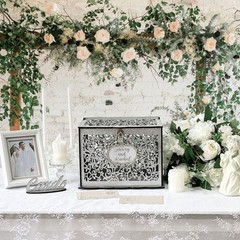 Silver Wedding Card Box with Lock, Wooden Gift Card Box for wedding decoratio…