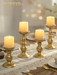2 Pcs Gold Pillar Candle Holders, Candlestick Most Ideal for S + L,