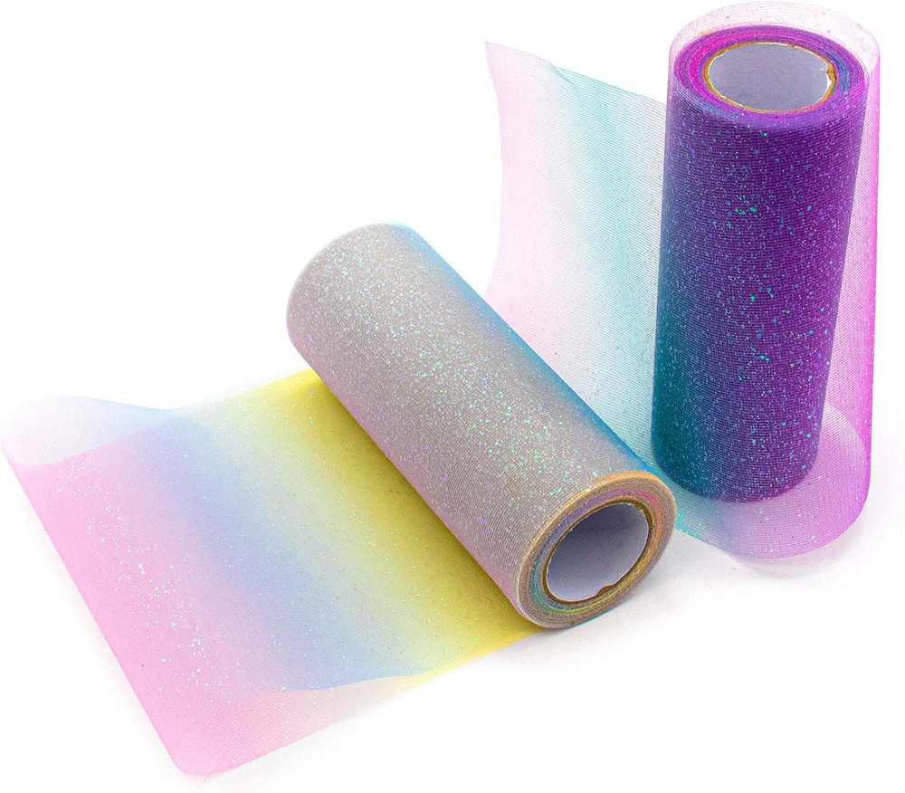 , 2 Pack Rainbow Glitter Tulle Netting Rolls for Table Runner Chair Sash Bow Wed