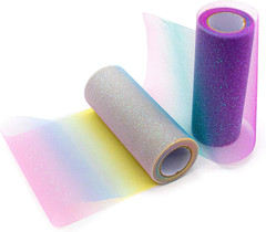 , 2 Pack Rainbow Glitter Tulle Netting Rolls for Table Runner Chair Sash Bow Wed