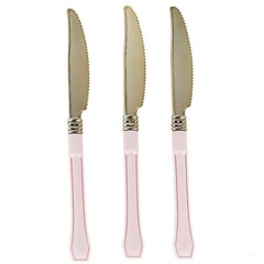 Metallic Gold Knives with Blush Handle Wedding Dinner Party Disposable Tableware
