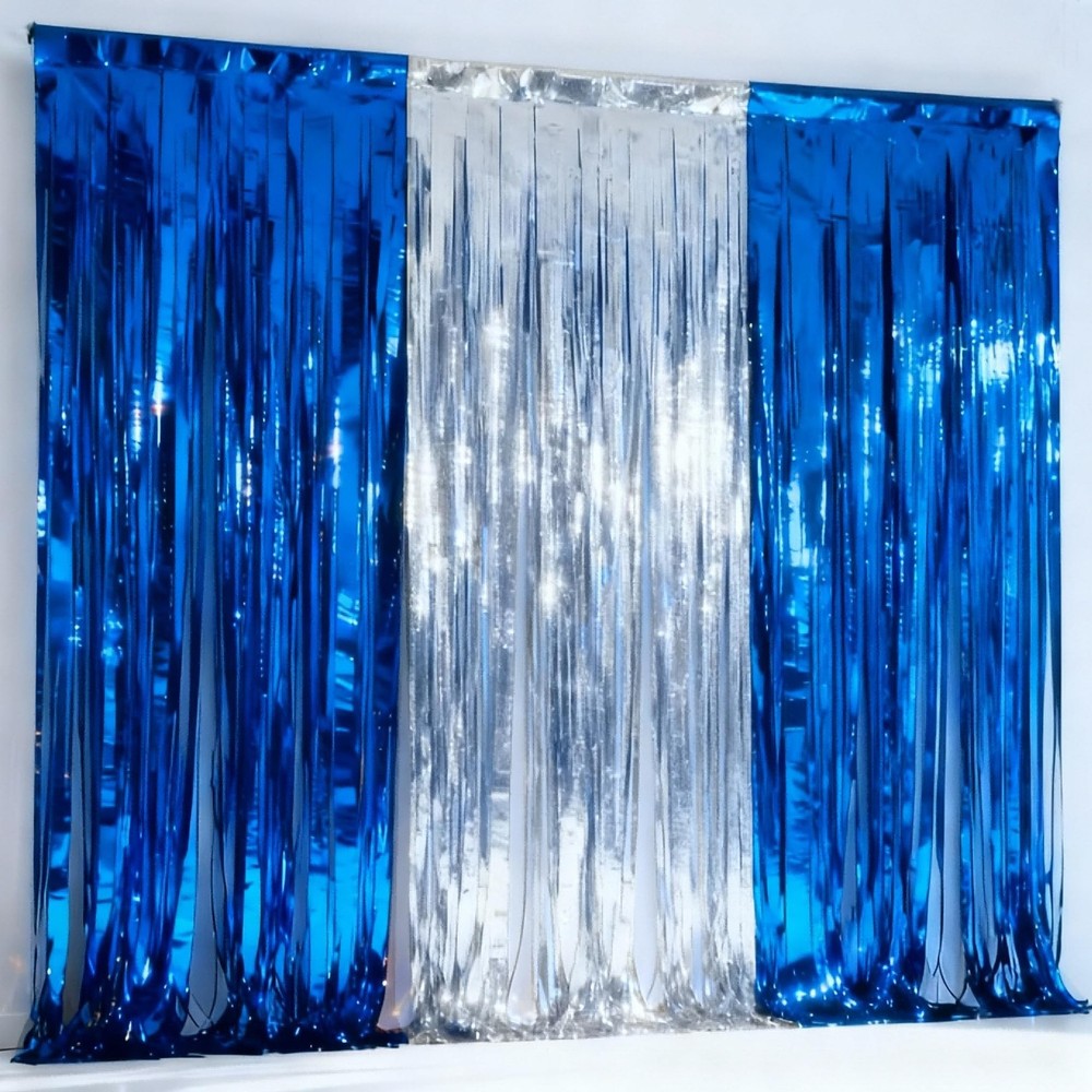 3-Pack Blue Silver Foil Fringe Curtain,Party Decoration Streamer | 9.9*6.5ft …