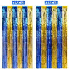 3 Pack 3.3Ft x 6.6Ft Graduation Foil Fringe Curtain Backdrop Blue Gold