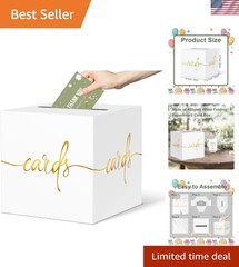 White Card Box with Gold Foil Design, Paperboard 8.7″ Card Box for Birthday W…