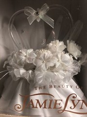 Unique Wedding Cake Topper Clear Heart White Flowers Bow Pearls Battery Light