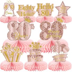 9Pcs 80th Birthday Decorations Pink Rose Gold Honeycomb Centerpieces for Wome…