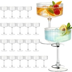 Plastic Martini Glasses 10oz, Detachable Ribbed Coupe Glasses 24 Transparent