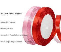 2 Rolls Red Pink Ribbon, 3/8 Inch x 50 Yards Satin 3/8″ x 50 Yards Red+Pink