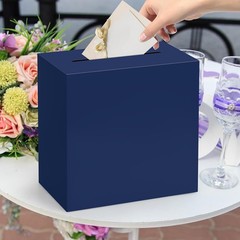 Navy Blue Card Box 9x9x5 Inch for Weddings & Events, Foldable Cardholder