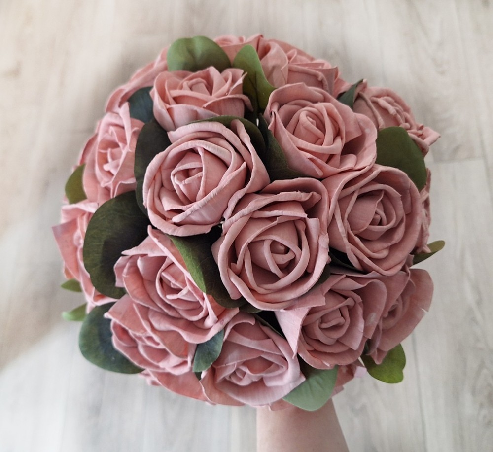 Pink Sola Wood Bridal Bouquet Dusty Rose Mauve Wedding Blush Bridesmaid Flowers