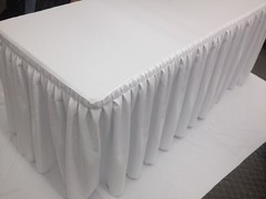6′ ft. Fitted Table Skirt Cover w/ Top Topper Double Pleated Trade show DJ WHITE