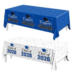 2026 Graduation Decorations,Congrats Grad Tablecloth 2pcs White Navy Blue Class