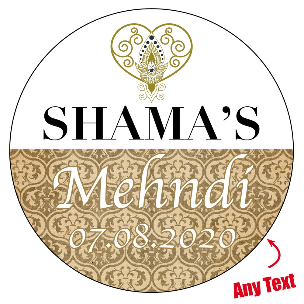 Personalised Mehndi Wedding Engagement Stickers Paisley Henna Gloss / Matt 349