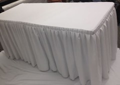 6′ ft. Fitted Table Skirt Cover w/ Top Topper Double Pleated Trade show DJ WHITE