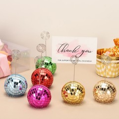 2in Disco Ball Place Card Holder, 18pcs Number Holders with Clips, Dark Gold