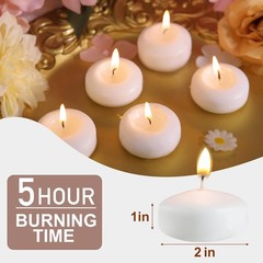 48pk 2″ White Floating Candles, Unscented, 5-6 Hr Burn, Wedding Decor