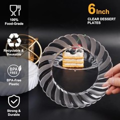 100 Pieces Clear Plastic Plates-6 Inch Plastic Dessert 6Inch-100pcs-Clear
