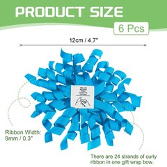6 Pcs 4 Inch Grosgrain Curly Bows for Gift Wrapping Self-Adhesive Light Blue