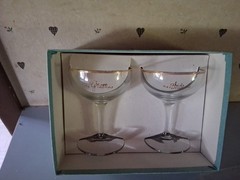 Bride & Groom Toast Glasses Goblets Set in Original Box Vintage