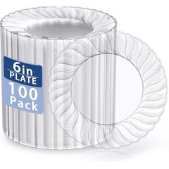 100 Pieces Clear Plastic Plates-6 Inch Plastic Dessert 6Inch-100pcs-Clear