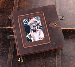 Leather photo Album Self Adhesive Pages, Handamde Leather Scrapbook Photo Alb…