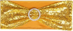 50 Pack Sequin Stretch Chair Sashes Spandex Bands Wedding Decor Gold