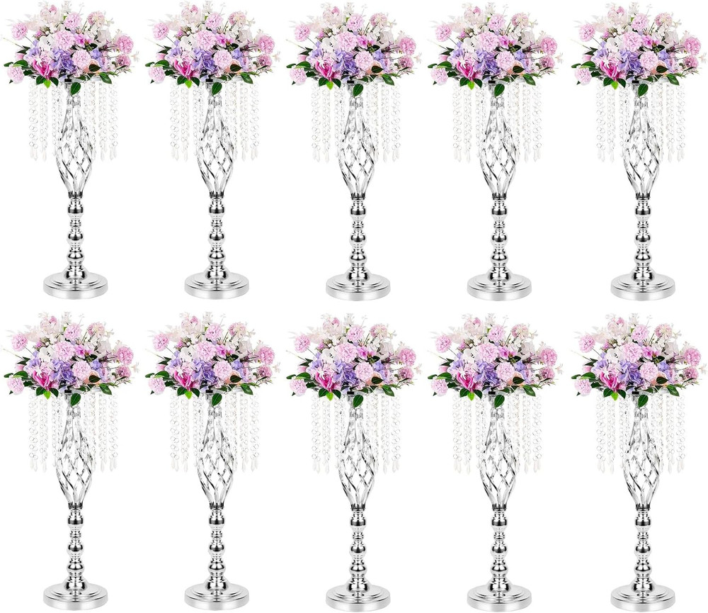 10 Silver Metal Flower Vases for Wedding Centerpieces & Event Decor