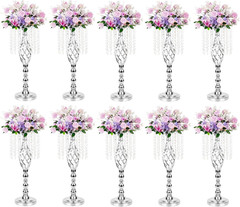 10 Silver Metal Flower Vases for Wedding Centerpieces & Event Decor