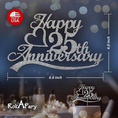 Luxurious Silver Glitter 25th Anniversary Cake Topper – Eco-Friendly & Sturdy