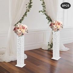 8Pcs Elegant White Flower Columns with LED Lights for Weddings & Events