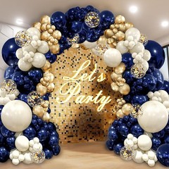 Navy Blue Gold Balloon Graland Arch Kit, Double Stuffed Pearl White Royal Blu…