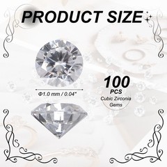 100Pcs Diamond Decoration Cubic Zirconia, 3A CZ Stones 1.0mm Loose Gems, Clear