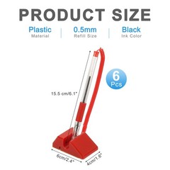6 Pcs Secure Pen with Adhesive Chain and Security Pen Holder, Red