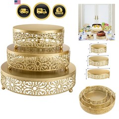 Antique Gold Round Cake Stands – 3 Pack for Weddings & Celebrations (8″ 10″ 12″)