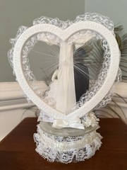 VTG Wedding Cake Topper Bride and Groom Figurine with Lace Heart and Garter