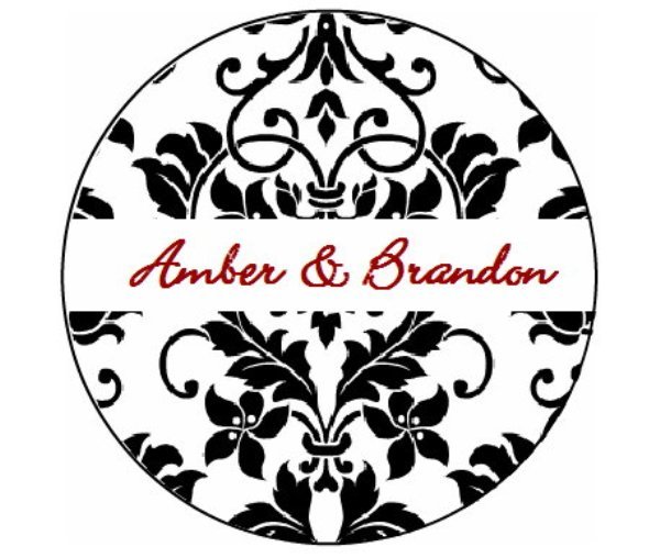 120 Personalized Custom Damask Wedding Glossy Round Envelope Seals Stickers